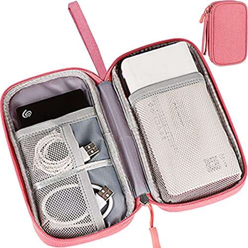 Electronics Accessories Organizer Pouch Bag, Universal Travel Digital Accessories Storage Bag for Portable Charger, Cables, Earphone, iPhone, Cord, Customize Inside with Dividers, Pink