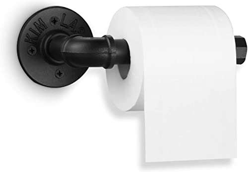 Elibbren Industrial Pipe Toilet Paper Holder, Heavy Duty DIY Vintage Rustic Iron Roll Tissue Wall Mounted Paper Holder Towel Racks with Hardware for Bathroom, Kitchen, Bedroom, Hallway, Black, 1 Pack