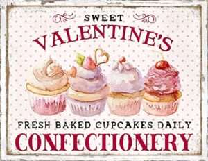 EYSL Valentines Day Sign, Cupcake Wreath, Sweet Treat Attachment Retro Metal Tin Sign Vintage Sign for Home Coffee Wall Decor 8 x 12 Inch