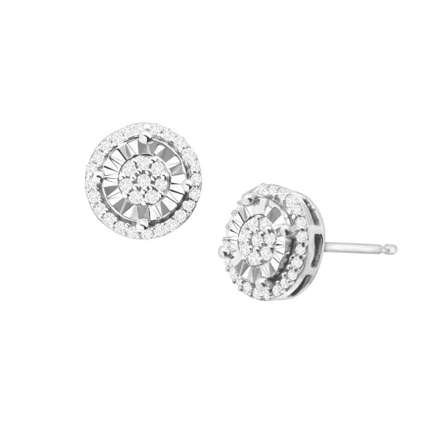 Finecraft 1/4 cttw Diamond Halo Stud Earrings in Sterling Silver