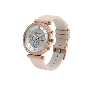 Fossil Carlie Gen 6 Hybrid 38mm Stainless Steel and Silicone Smart Watch, Color: Rose Gold, Taupe (Model: FTW7077)