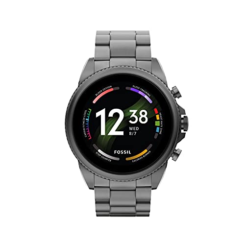 Fossil Unisex Gen 6 44mm Stainless Steel Touchscreen Smart Watch, Color: Smoke (Model: FTW4059V)