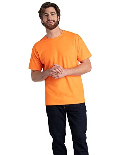 Fruit of the Loom Men's Eversoft Cotton T-Shirts (S-4XL), Crew-2 Pack-Safety Orange, X-Large