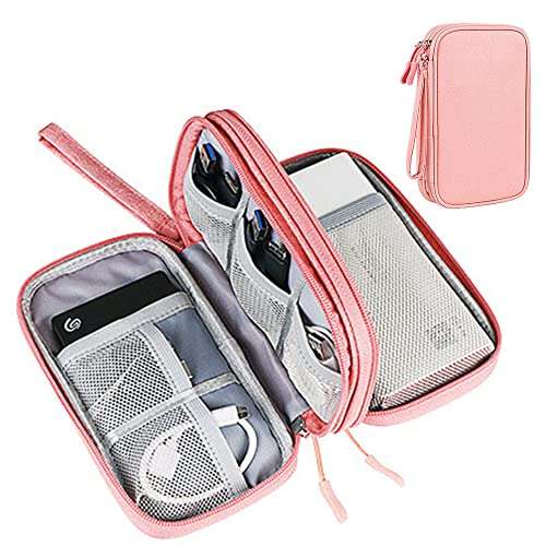 Fxkoolr Electronics Travel Packing Organizer Accessories Pouch Carrying Bag for Cable, Charger, Phone, SD Card, Business Travel Gadget Bag (Light Pink)