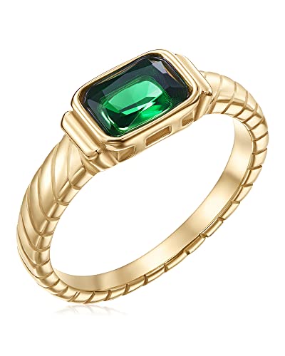 Gold Emerald Rings Gold Rings for Women Dainty Green Rings Cut Emerald Gemstones CZ Non Tarnish Gold Rings 14K Gold Plated Rings for Women Band Size 8 PALBOA