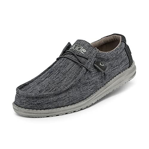 Hey Dude Men's Wally Woven Carbon Size 12 | Men’s Shoes | Men's Lace Up Loafers | Comfortable & Light-Weight