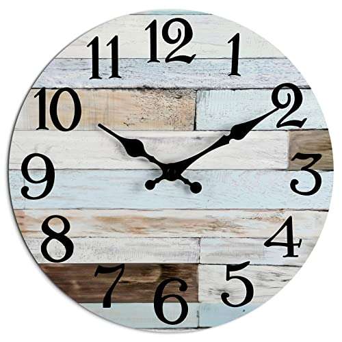 KECYET Wall Clock - 10 Inch Silent Non-Ticking Wooden Wall Clocks Battery Operated - Country Retro Rustic Style Decorative for Living Room, Kitchen, Home ,Bathroom, Bedroom, Laundry Room