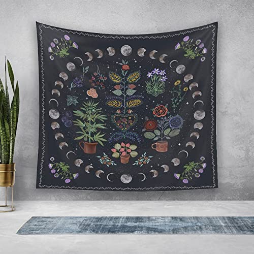 Ledander Plant Tapestry, Bohemian Mandala Tapestry, Nature Moon Phase Tapestry For Bedroom Dorm Living Room Decor (29.5'' × 39.4'', 75 x 100cm)