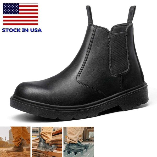 Men's Steel Toe Chelsea Work Boots Slip On Safety Lightweight Construction Shoes