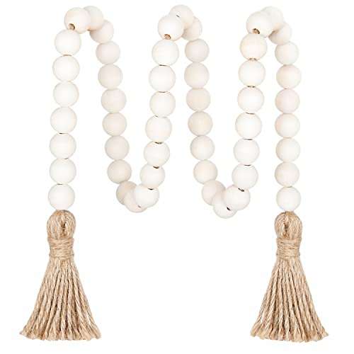 Meplait 39in Wood Bead Garland Farmhouse with Tassels,Versatile Prayer Beads Boho Chic Wall Hanging Home Decor(Natural)