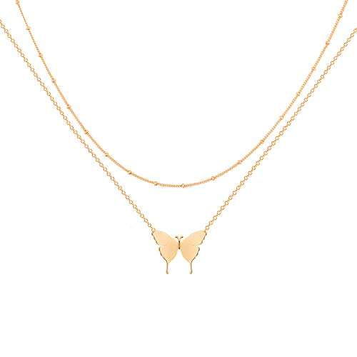 Mevecco Gold Butterfly Necklaces Layered Choker Necklace for Women,18K Gold Plated Dainty Cute Handmade Jewelry Gift for Girls
