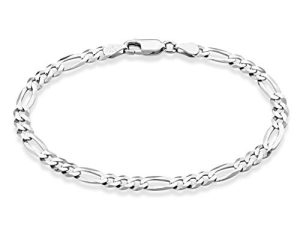 MiaBella Solid 925 Sterling Silver Italian 5mm Diamond-Cut Figaro Chain Bracelet for Women Men, Made in Italy (Length 7 Inches)