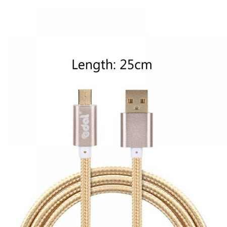 Micro USB Cable Nylon Braided Cord Android Charger Sync and Fast Charging Cable 0.82 ft Golden