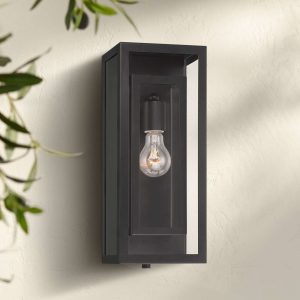 Modern Outdoor Wall Light Fixture Black 16 1/2" Clear Glass for Exterior House