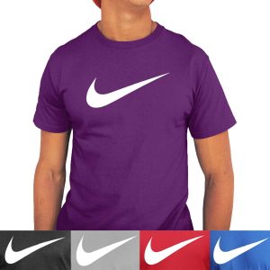 Nike Men's Short Sleeve Swoosh Logo Printed T-Shirt Gray Purple Blue Black Red S