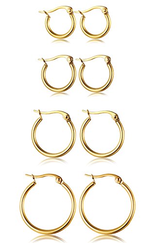 ORAZIO 4 Pairs Stainless Steel Hoop Earrings Set Cute Huggie Earrings for Women,Gold-Tone,10MM-20MM