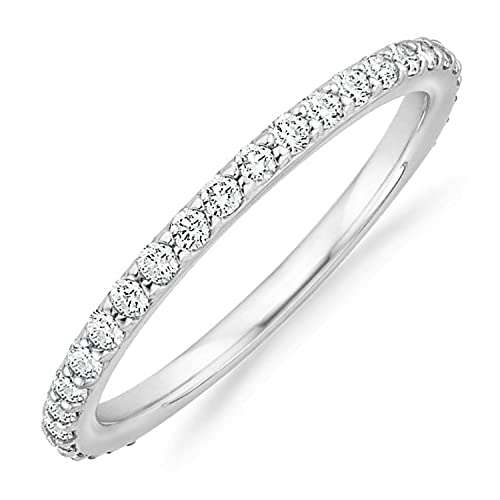 PAVOI 14K Gold Plated Cubic Zirconia Diamond Stackable Eternity Bands White Gold for Women Size 8