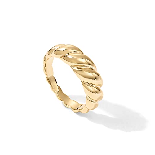 PAVOI 14K Yellow Gold Plated Croissant Dome Ring Twisted Braided Gold Plated Ring | Chunky Signet Ring | Size 7