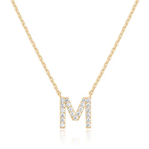 PAVOI 14K Yellow Gold Plated Cubic Zirconia Initial Necklace | Letter Necklaces for Women | M Initial