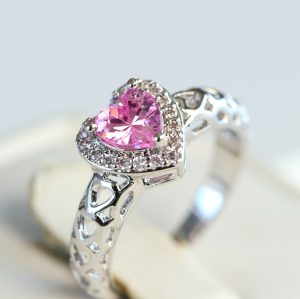 Pink Heart Halo Engagement Ring Promise Ring Gift for Her