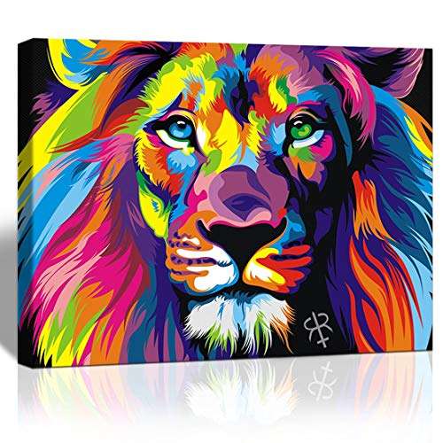 Purple Verbena Art abstract Colorful painting Lion Picture Canvas print Wall art Modern decor design Animal Paintings Artwork for office dorm Home Living Room Decor, 12x16 Inches, Stretched and Framed