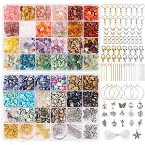Quefe 720pcs Crystal Chips Beads Ring Making Kit, 40 Colors Crystal Chips and Gemstone Beads for Jewelry Making Crystal Beads for Ring, Bracelets Earring Making Supplies, Craft Gifts