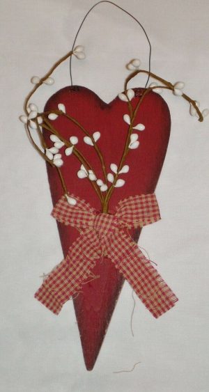 Rustic Primitive RED HEART w Pip Berries Country Home Décor