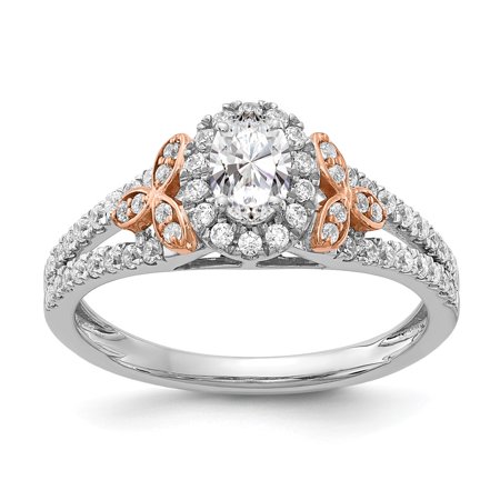 Solid 14k White and Rose Gold Diamond Side-Stones with CZ Cubic Zirconia Center Stone Engagement Ring Size 9
