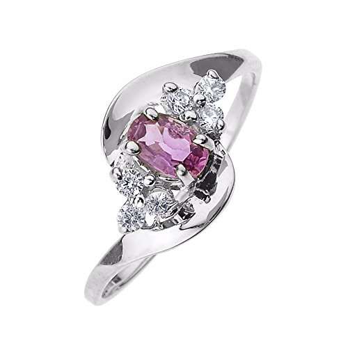 Solid 14k White Gold Beautiful Diamond and Pink Sapphire Proposal and Birthstone Ring (Size 11)