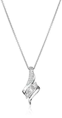 Sterling Silver Diamond 3 Stone Pendant Necklace (1/4 cttw), 18"