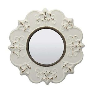 Stonebriar Decorative 8" Antique White Round Ceramic Accent Wall Mirror