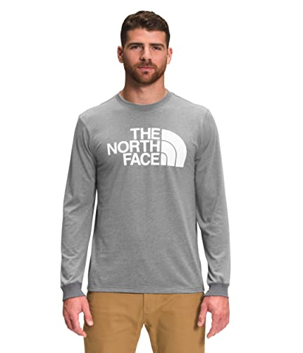 THE NORTH FACE Men's Half Dome Long Sleeve Tee, TNF Meld Grey Heather/TNF White, Large