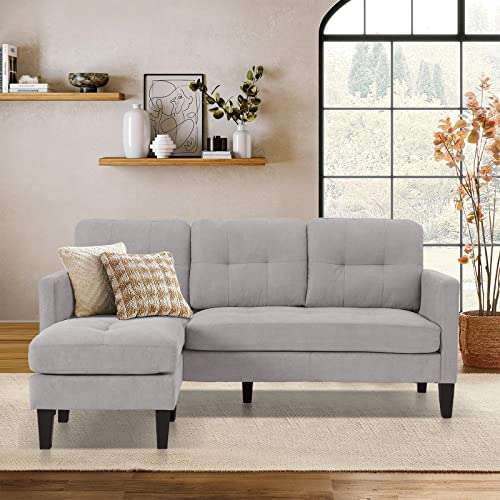 TITIMO 74" Convertible Sectional Sofa Couch 3-Seat L-Shaped Couch Modern Linen Fabric Sofa Set for Small Space (Light Gray)