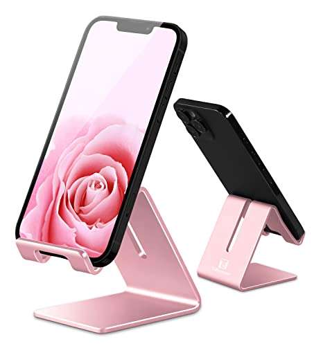 Tobeoneer Cell Phone Stand Holder Aluminum Desktop Solid Universal Desk Stand for iPhone 13 12 11 X 8 7 6 Plus 5 Ipad Mini Tablet Samsung Huawei All Mobile Smart Phone Office Decor (Rose Gold)