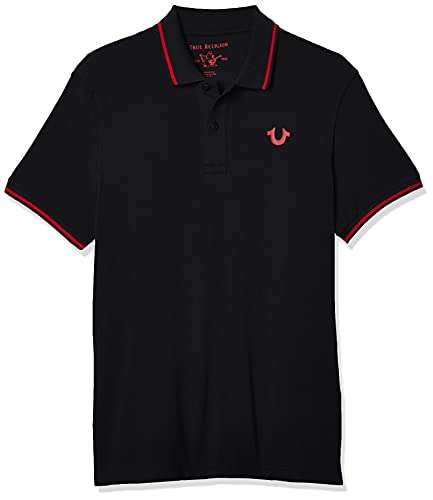 True Religion mens Crafted With Pride Polo Shirt, Black With Red Piping, Large US