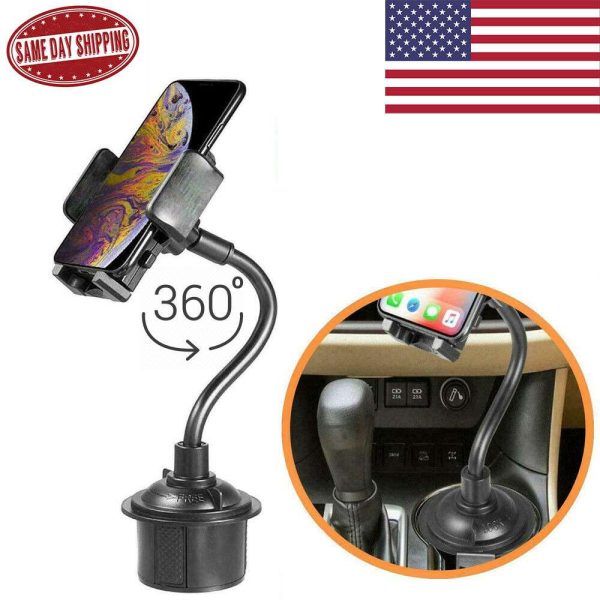 Universal Car Mount Cup Cell Phone Holder Adjustable Gooseneck GPS Stand Cradle
