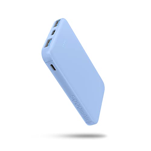 VANYUST Mini Portable Charger Power Bank 5000mAh Capacity External Battery Pack Dual Output Port and USB-C (Input Only) Power Bank for iPhone, Samsung Galaxy, Android Phone, iPad & etc (Blue)