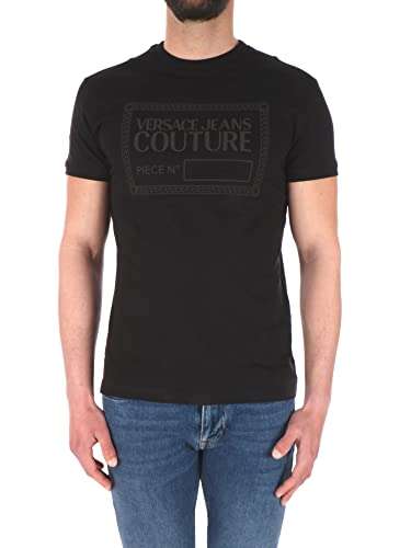 Versace Jeans Couture Men's Black Tonal Label Print Crew Neck T-Shirt (as1, Alpha, l, Regular, Regular, L)