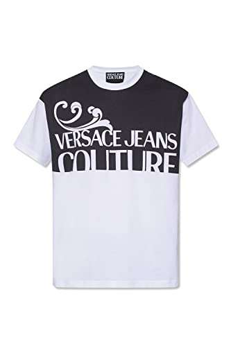 Versace Jeans Couture Men's White Black Swirl Logo Crew Neck T-Shirt (as1, Alpha, m, Regular, Regular, M)