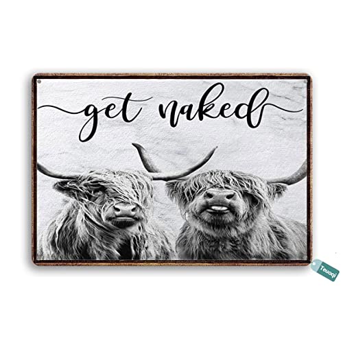 Vintage Tin Sign Highland Cow Farmhouse Western Cattle Bull on Grey Marble Metal Tin Sign Wall Art Home Decor Kitchen Poster Cafe Pub Plaque 8x12 Inches