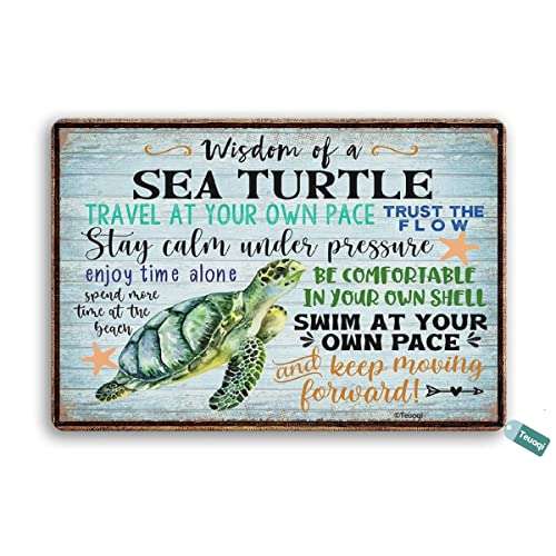 Vintage Tin Sign Wisdom of Sea Turtle Signs, Coastal Decor, Inspirational, Beach Decor, Funny Vintage Sign Plaqu Poster Wall Art Pub Bar Kitchen Garden Bathroom Decor, 8x12 Inches