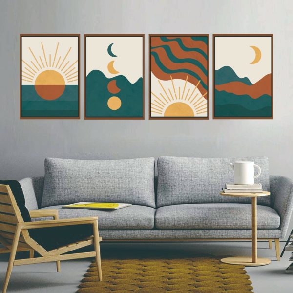 Wall Art Prints Sun Moon Modern Set of 4 Unframed Boho Poster Prints Decor