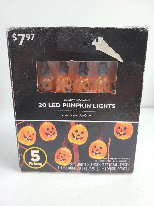 Walmart Halloween 20 LED Pumpkin String Lights Lantern Lamp Home Party Decor NOS