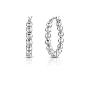 Womens 925 Sterling Silver Bead Ball Hoop Earrings, For Women, 25-35MM