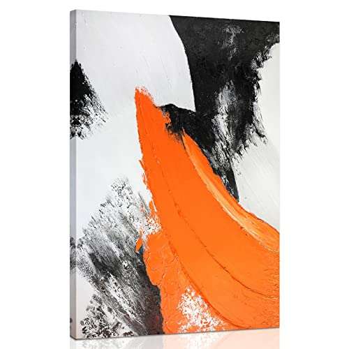 YPY Modern Abstract Canvas Wall Art: Grey Orange Picture for Living Room Decoration, Minimalist Painting Textured Print Poster for Bedroom Home Office Decor 10 x 15