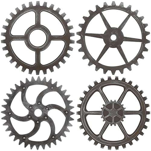 Yulejo Wooden Industrial Steampunk Style Gear Wheel Wall Decoration 10 Inch Vintage Wooden Gear Combination Farmhouse Hanging Wall Decor for Home Wall Bar Decor Art Craft Wall Decor (Silver)