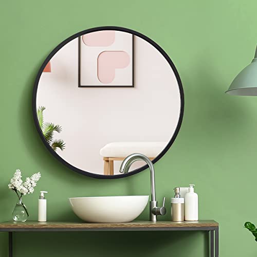 ZenStyle Black Circle Wall Mirror 18 Inch Round Wall Mirror with Metal Frame for Entryways, Bathrooms, Living Rooms, Wall Decor, Farmhouse, Makeup Vanity (Black, 18" x 18")