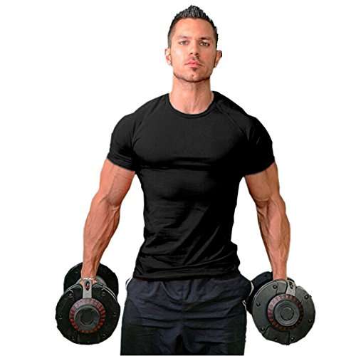 ZUEVI Men's Cotton Slim Fit Athletic Bodybuilding T-Shirts Muscle Short Sleeve Tee(Black-L-M)