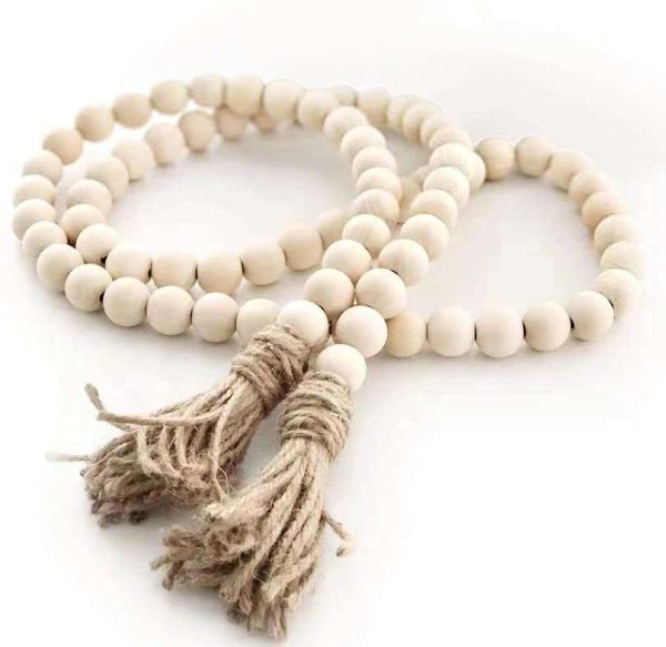 58inch Wood Beads Garland with Tassel - Natural Prayer Wood String Beads Decorative Beads for Morden Farmhouse Boho Decor