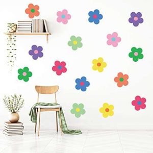 A1diee 16Pcs Y2K Cute Flowers Wall Decal Kidcore Aesthetic Preppy Hippie Trendy Wall Art Decor Vinyl Peel and Stick Retro Colorful Flowers Stickers for College Teen Girls Dorm Bedroom Room Decoration